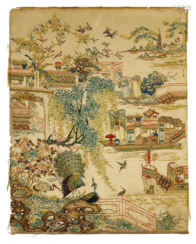 A Finely Embroidered Textile panel 18th century