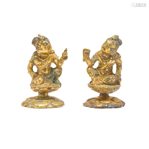 TWO SMALL GILT-BRONZE FIGURES OF BODHISATTVAS Tang dynasty