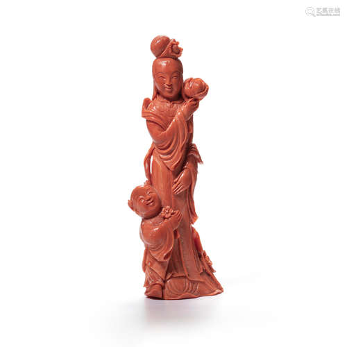 A CORAL FIGURE OF A BEAUTY AND CHILD