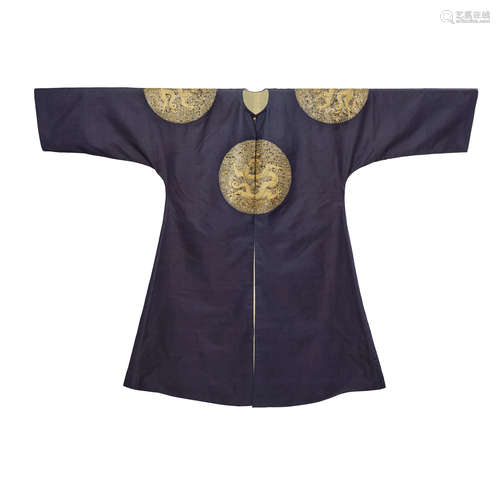 A RARE IMPERIAL MIDNIGHT-BLUE GOLD AND SILVER COUCHED PRINCE'S SURCOAT, BUFU 18th/early 19th century