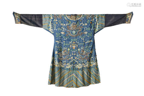 A BLUE SILK KESI DRAGON ROBE Late 19th century