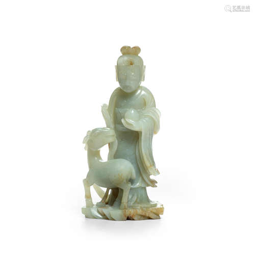 A CELADON JADE FIGURE OF MAGU Qing dynasty