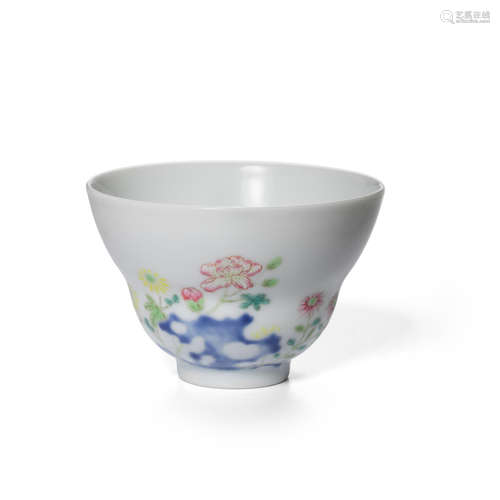 A FAMILLE ROSE 'FLORAL' WINE CUP Jiuwan Shanfang mark, 18th/19th century