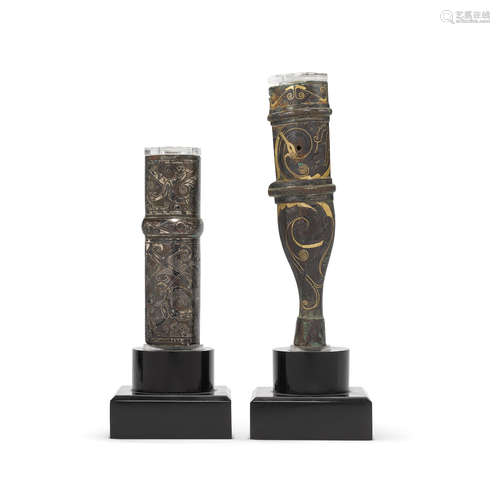 TWO GOLD AND SILVER INLAID BRONZE FERRULES Warring States