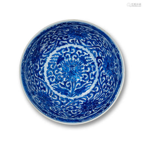 A BLUE AND WHITE 'LOTUS' BOWL Kangxi mark and of the period