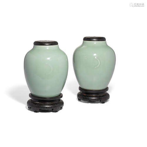 TWO CELADON-GLAZED JARS Qianlong sealmark and of the period