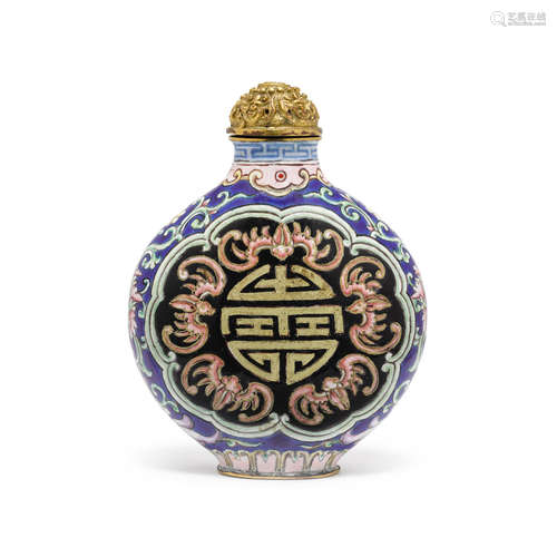 A CANTON ENAMEL 'LONGEVITY AND BLESSINGS' SNUFF BOTTLE 19th century