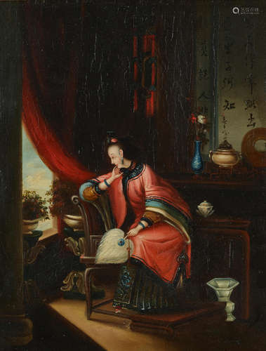 Anonymous, 19th century Elegant Lady in an interior, circa 1850