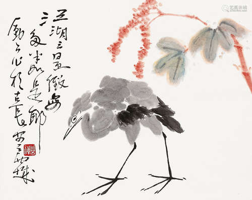 李苦禪 花鳥 設色紙本 鏡片