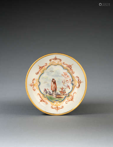 A rare early Meissen underglaze-blue-ground saucer, circa 1722