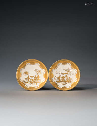 Two Meissen Hausmaler saucers, circa 1730