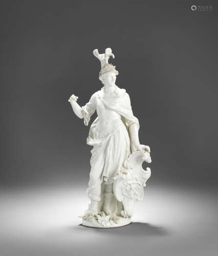 A large Meissen white figure of Minerva, circa 1747
