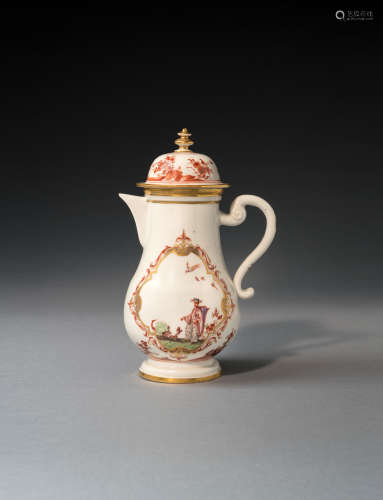 A Meissen coffee pot and a matched cover, circa 1720-25