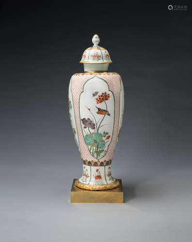 A very rare large Meissen Augustus Rex vase and cover, circa 1730-35