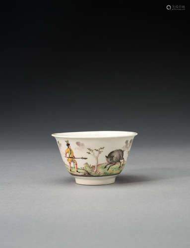 A Meissen Hausmaler teabowl, circa 1725, the decoration circa 1740