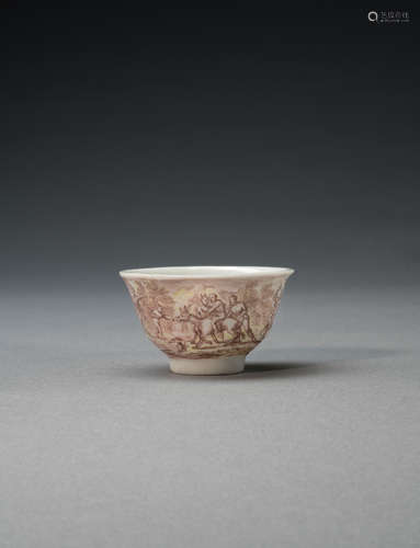 A small Chinese porcelain teabowl decorated by Ignaz Bottengruber, circa 1730