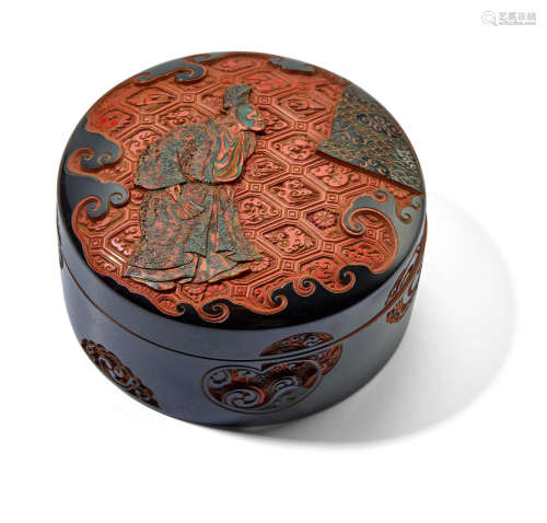 Yasuhiko (active late 19th century) A carved lacquer kogo (incense container) Meiji era (1868-1912), late 19th century