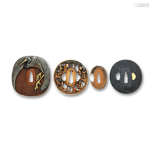 Three copper tsuba and a shakudo tsuba Edo period (1615-1868) or Meiji era (1868-1912), 19th century