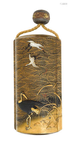 A five‐case metal and shell-inlaid lacquer inro Edo period (1615-1868), 19th century