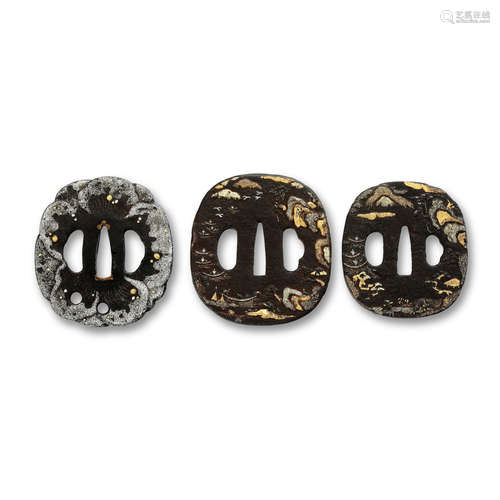 A Jakushi daisho pair of tsuba and a Higo Kumagai tsuba Edo period (1615-1868), 18th/19th century