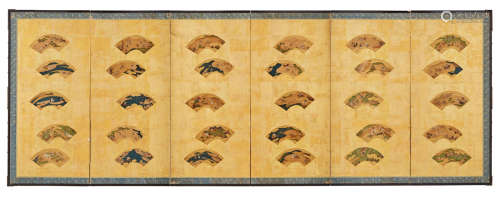 Anonymous A small six-panel screen Edo period (1615-1868), 18th/19th century