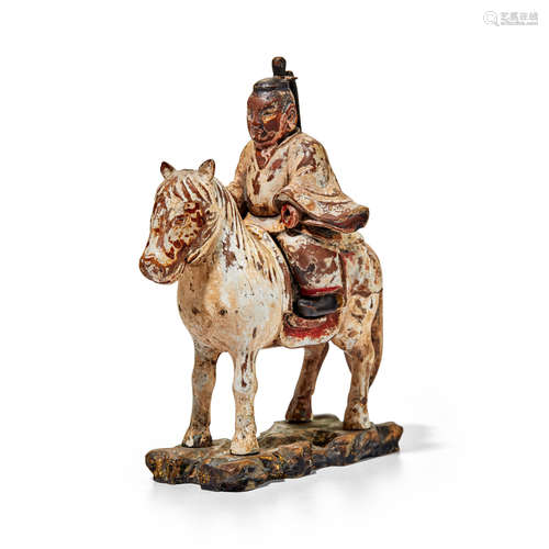 A small wood Shinto figure of a horse and rider Edo period (1615-1868), 18th century