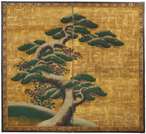 Anonymous Pine tree, camellias, and snow Edo period (1615-1868), 18th/19th century