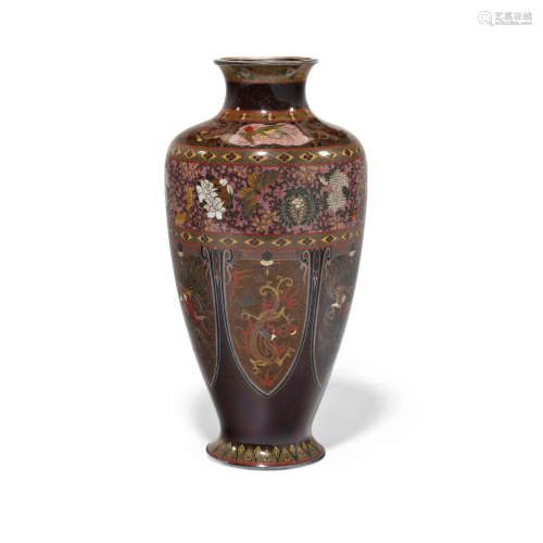 A cloisonné-enamel incense burner and cover and a cloisonné-enamel vase Meiji (1868-1912) or Taisho (1912-1926) era, late 19th/early 20th century