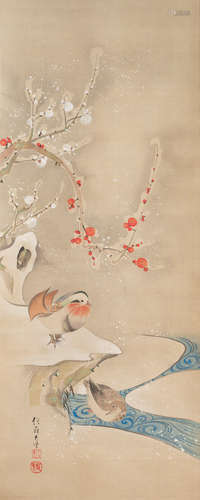 After Sakai Hoitsu (1761-1828) Mandarin ducks and prunus in snow Edo period (1615-1868), 19th century