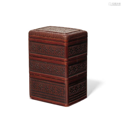 Reisendo (active 20th century) A three-tier wood and bamboo box Taisho (1912-1926) or Showa (1926-1989) era, 20th century