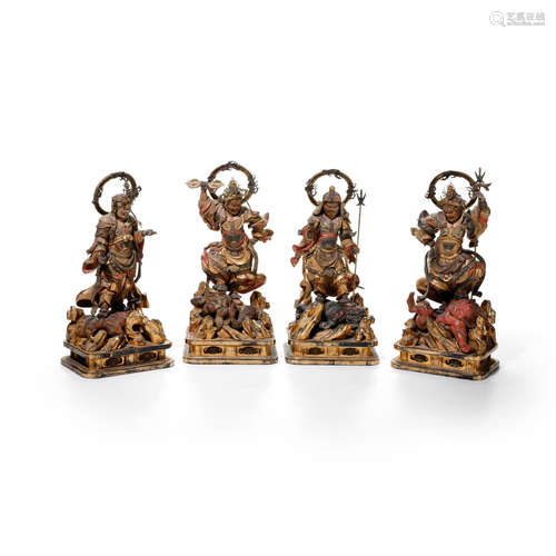 Four wood figures of the Shitenno (Four Heavenly Kings) Edo period (1615-1868), 18th/19th century