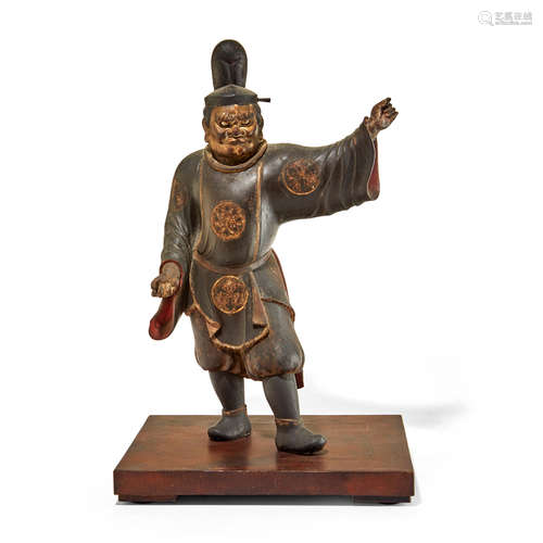 A standing wood figure of a courtier Muromachi period (1333-1573), 16th century