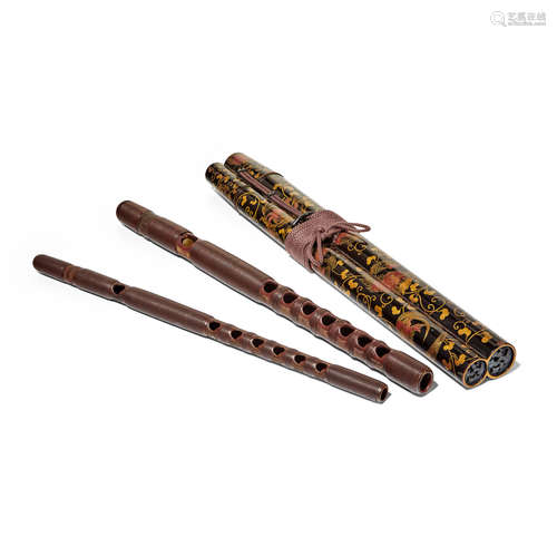 A pair of nokan (flutes) in a lacquer case Edo period (1615-1868), 19th century