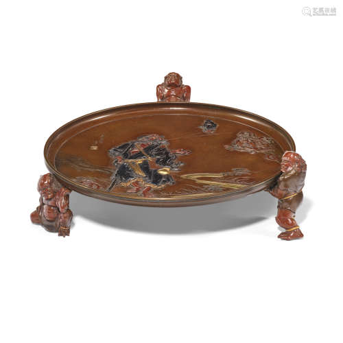 Takahashi Kiyotsugu (died 1894) for the Miyao Company An inlaid bronze footed dish Meiji era (1868-1912), circa 1890