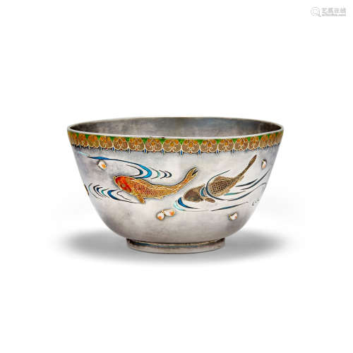 A small and fine silver and cloisonné-enamel bowl Meiji era (1868-1912), late 19th century