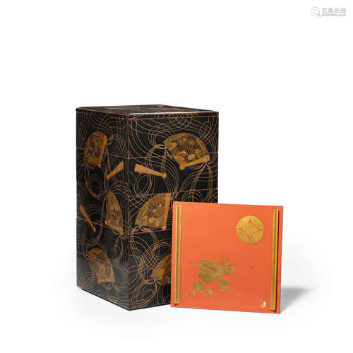 A five-tier lacquer jubako (stacking box) with two covers Taisho (1912-1926) or Showa (1926-1989) era, early 20th century