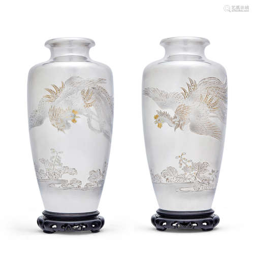 Yukiteru (active 19th/20th century) A pair of silver presentation vases Meiji (1868-1912) or Taisho (1912-1926) era, circa 1920-1930