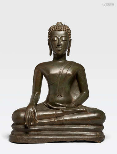 A LARGE COPPER ALLOY FIGURE OF BUDDHA PHAYAO, NORTHERN THAILAND, LATE 15TH CENTURY