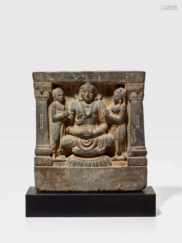 A SCHIST PANEL WITH A BODHISATTVA BEING VENERATED ANCIENT REGION OF GANDHARA, CIRCA 3RD CENTURY