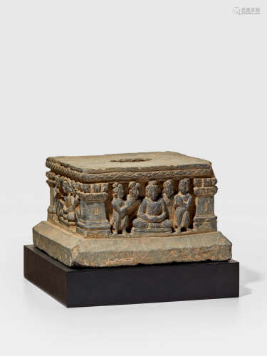 A SCHIST HARMIKA BLOCK WITH BUDDHA BEING VENERATED ANCIENT REGION OF GANDHARA, 2ND/3RD CENTURY