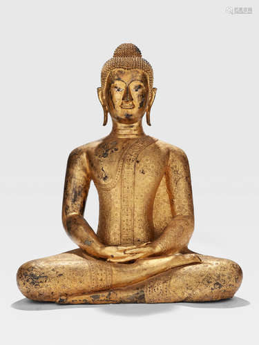 A GILT LACQUER COPPER ALLOY FIGURE OF BUDDHA THAILAND, RATTANAKOSIN PERIOD, 19TH CENTURY