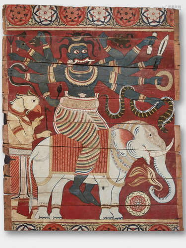 A PANELLED WOOD PAINTING OF BHAIRAVA SRI LANKA, KANDYAN PERIOD, 19TH CENTURY