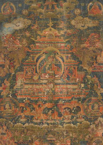 A THANGKA OF PADMASAMBHAVA IN HIS PURE LAND TIBET, 18TH CENTURY