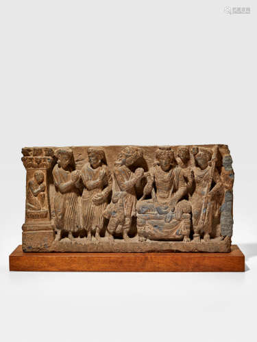 A SCHIST PANEL WITH MAITREYA AND DEVOTEES ANCIENT REGION OF GANDHARA, 2ND/3RD CENTURY