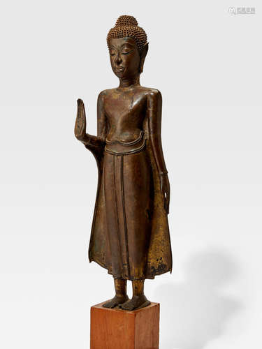 A COPPER ALLOY FIGURE OF BUDDHA NORTHERN THAILAND, AYUTTHAYA PERIOD, 16TH CENTURY