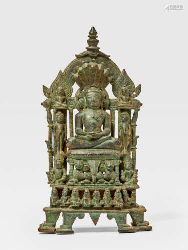 A COPPER ALLOY SHRINE TO PARSHVANATHA CENTRAL INDIA, CIRCA 12TH CENTURY
