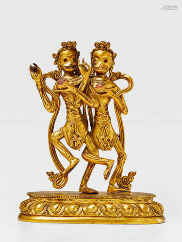 A GILT COPPER ALLOY FIGURE OF CHITIPATI QING DYNASTY, 18TH CENTURY