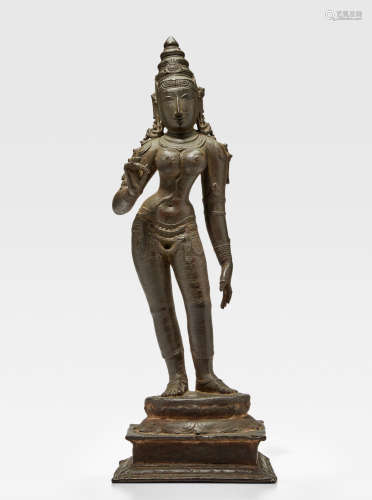 A COPPER ALLOY FIGURE OF PARVATI TAMIL NADU, CHOLA PERIOD, CIRCA 12TH CENTURY