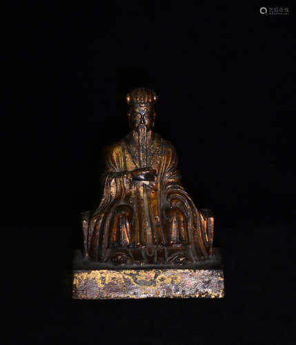 A COPPER-GILDED STATUE OF CHARACTER IN QING DYNASTY