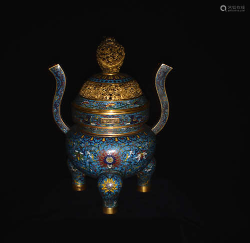 A COPPER TIRE ENAMEL THREE-LEGGED FURNACE IN QIANLONG PERIOD